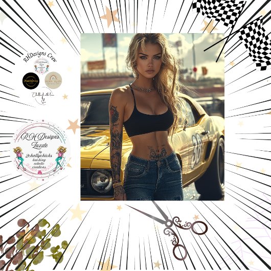 Decoupage Poster van Blonde Chic & Her Muscle Car Tissuepapier