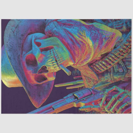Decoupage Psychedelic Cowboy Skeleton Halloween Tissuepapier (Voorkant)