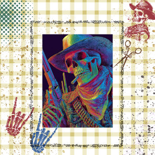 Decoupage Psychedelic Cowboy Skeleton Halloween Tissuepapier