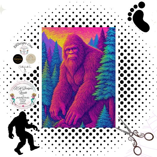 Decoupage Psychedelische Bigfoot Magenta Vacht Tissuepapier
