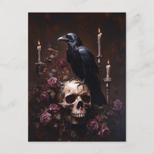 Decoupage Raven op schedel met kaarsen Briefkaart