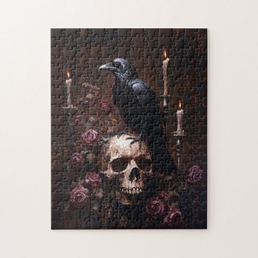 Decoupage Raven op schedel met kaarsen Legpuzzel (Verticaal)