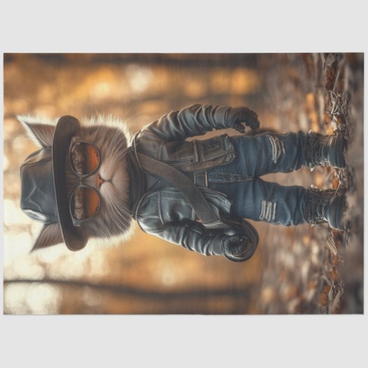 Decoupage Rebellious Cat Leather Jacket is Duw Tissuepapier (Voorkant)