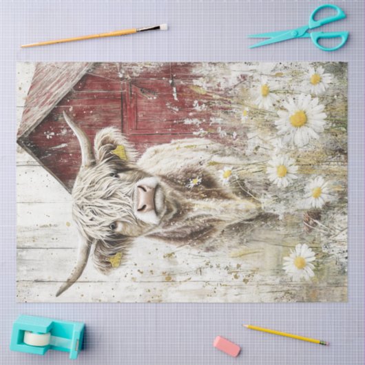 Decoupage Red Barn Highland Koe Bloemenveld Tissuepapier (Craft)