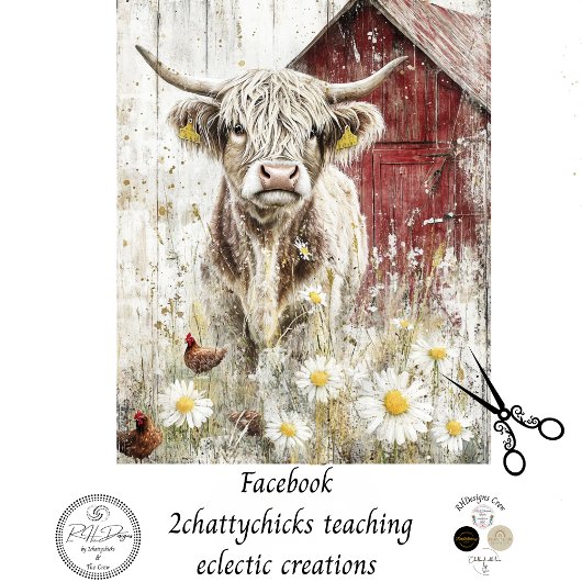 Decoupage Red Barn Highland Koe Bloemenveld Tissuepapier