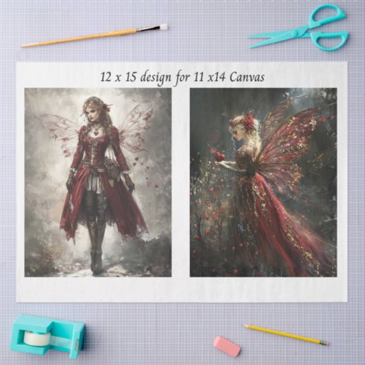 Decoupage Red Faries to fit 11 x 14 Canvas  Tissuepapier (Craft)