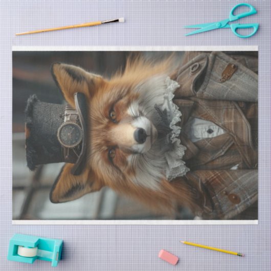 Decoupage Red Fox Steampunk Plaid Suit Tissuepapier (Craft)