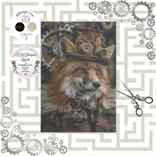 Decoupage Red Fox Steampunk Tissuepapier