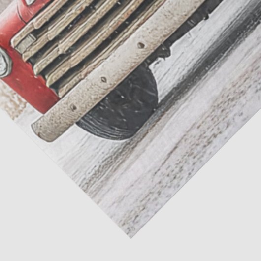 Decoupage Red Truck & Barn Farm Winter Scene Tissuepapier (Detail)