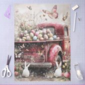 Decoupage Red Truck Bunnies Eggs Spring Easter  Tissuepapier (Craft)