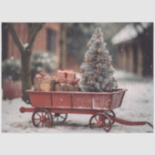 Decoupage  Red Wagon Sneeuwscène Tissuepapier (Voorkant)