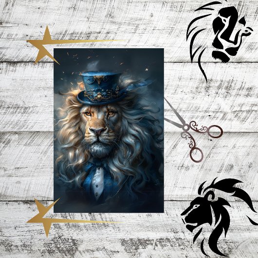 Decoupage Regal Lion Blue Suit Sophisticated Tissuepapier