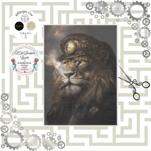 Decoupage Regal Lion Crown Headpiece Tissuepapier