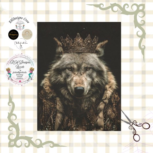 Decoupage Regal Royalty Wolf  Portrait Tissuepapier