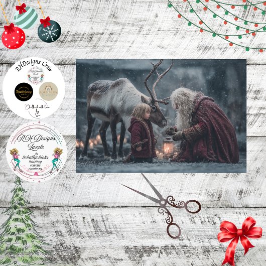 Decoupage Rendier Child Santa Winter Scene Tissuepapier