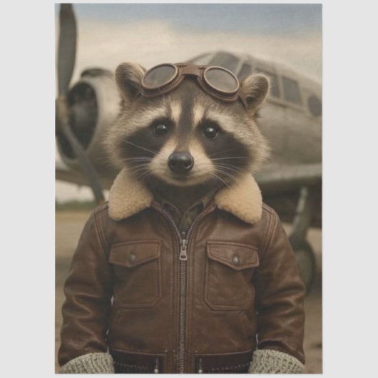 Decoupage Retro Aviation Racoon Leather Jacket  Tissuepapier (Voorkant)