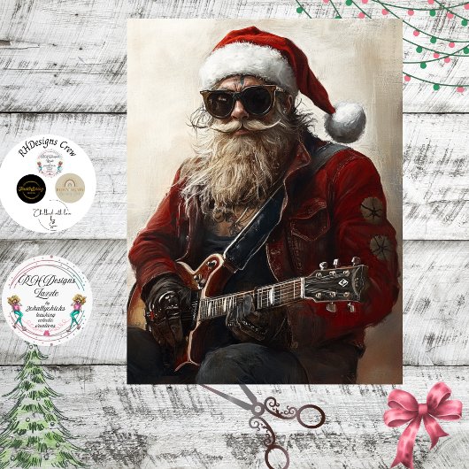 Decoupage Rock & Roll Kerstman Elektrische Gitaar Tissuepapier