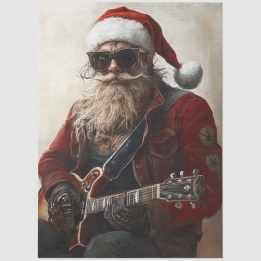 Decoupage Rock & Roll Santa Electric Guitar Tissuepapier (Voorkant)