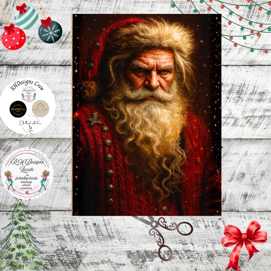 Decoupage Rode Dramatische Kerstman Portret  Tissuepapier