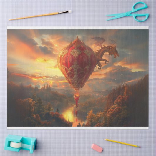 Decoupage Rode Hete Luchtballon & Draak Tissuepapier (Craft)