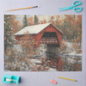 Decoupage Rode Overdekte Brug Winter Scene Tissuepapier (Craft)