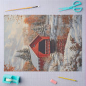 Decoupage Rode Overdekte Brug Winter Scene Tissuepapier (Craft)
