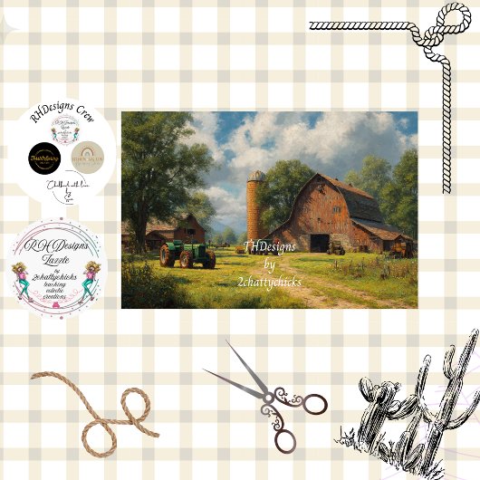Decoupage Rode Schuur Boerderijveld & Tractor Tissuepapier