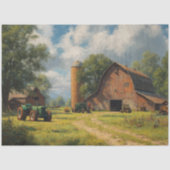 Decoupage Rode Schuur Boerderijveld & Tractor Tissuepapier (Voorkant)