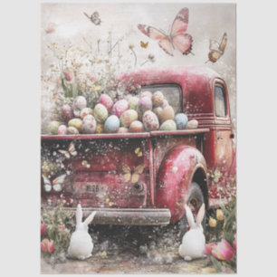 Decoupage Rode Truck Konijnen Eieren Lente Pasen Tissuepapier