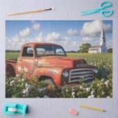 Decoupage  Rode Vrachtwagen Cotton Field Church Tissuepapier (Craft)