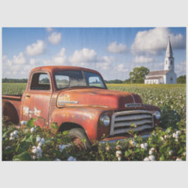 Decoupage  Rode Vrachtwagen Cotton Field Church Tissuepapier