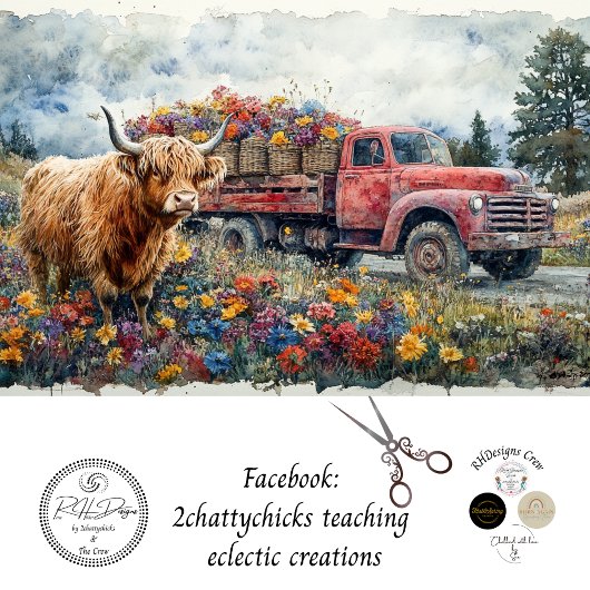 Decoupage Rode Vrachtwagen Veldbloemen Tissuepapier