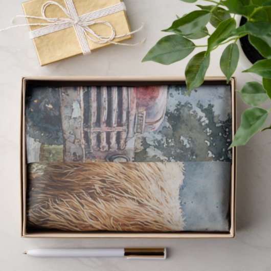 Decoupage  Rode Vrachtwagen Veldbloemen Tissuepapier (Geschenk)