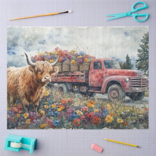 Decoupage  Rode Vrachtwagen Veldbloemen Tissuepapier (Craft)