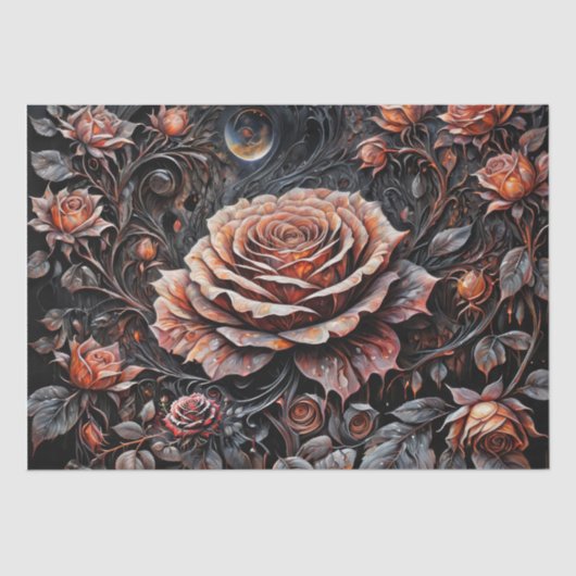 Decoupage - Roos galore op zwart - Tissuepapier (Voorkant)