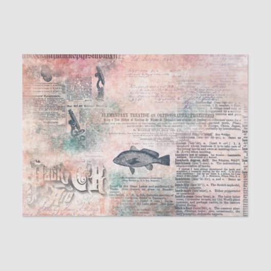 Decoupage Roze Antieke Oude Krant Tissuepapier (Voorkant)
