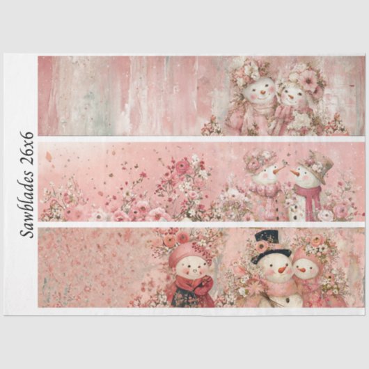 Decoupage Roze Bloemensneeuwman Handzaagpanelen  Tissuepapier (Voorkant)