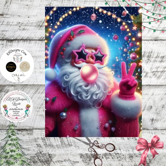 Decoupage Roze Bubblegum Kerstman  Tissuepapier