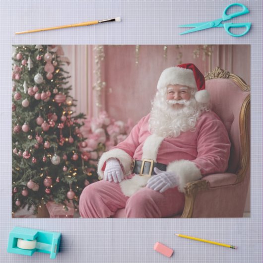 Decoupage  Roze Witte Kerstman Theme Tissuepapier (Craft)