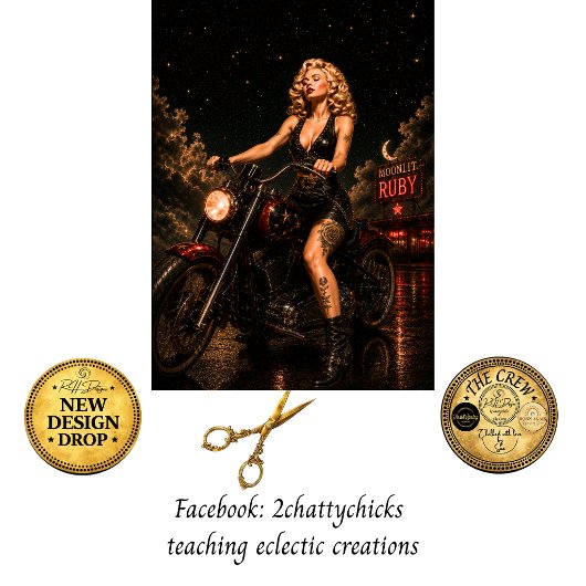 Decoupage Ruby Moonlit Biker Chick Tissuepapier