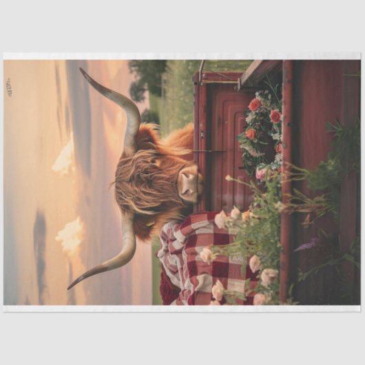 Decoupage  Rusted Truck Highland Koe Veld Tissuepapier (Voorkant)