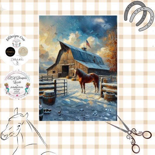 Decoupage Rustic Americana Paardenschuur Scene Tissuepapier