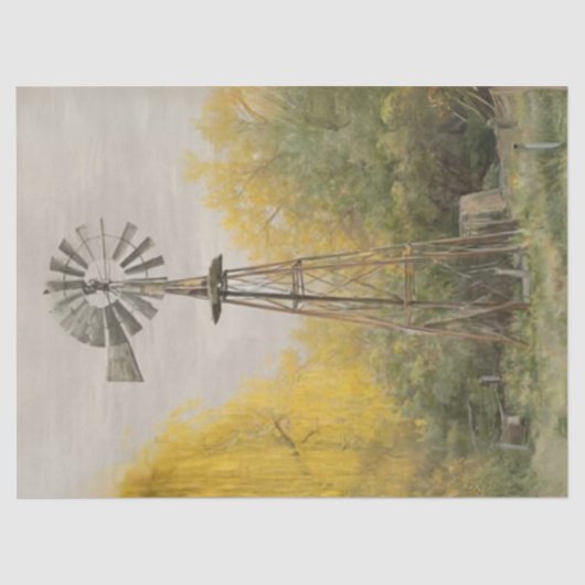 Decoupage Rustic Countryside Windmill Yellow Tissuepapier (Voorkant)