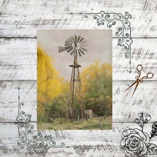 Decoupage Rustic Countryside Windmill Yellow Tissuepapier
