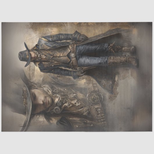 Decoupage Rustic Cowboy Dark Coat Foto in Foto Tissuepapier (Voorkant)