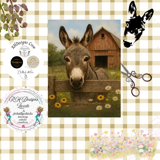 Decoupage Rustic Donkey Boerderij Scene Tissuepapier