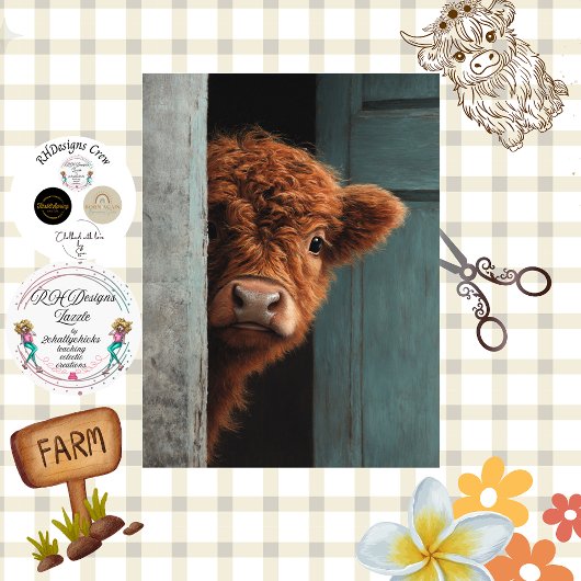 Decoupage Rustic Highland Calf Peek a Boo Art  Tissuepapier
