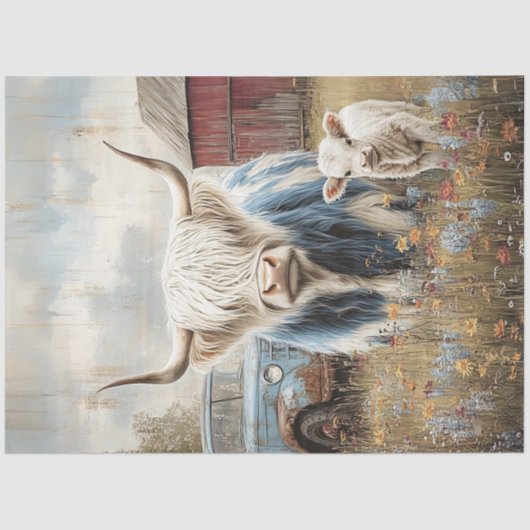 Decoupage Rustic Highland Koe Field Red Barn Tissuepapier (Voorkant)