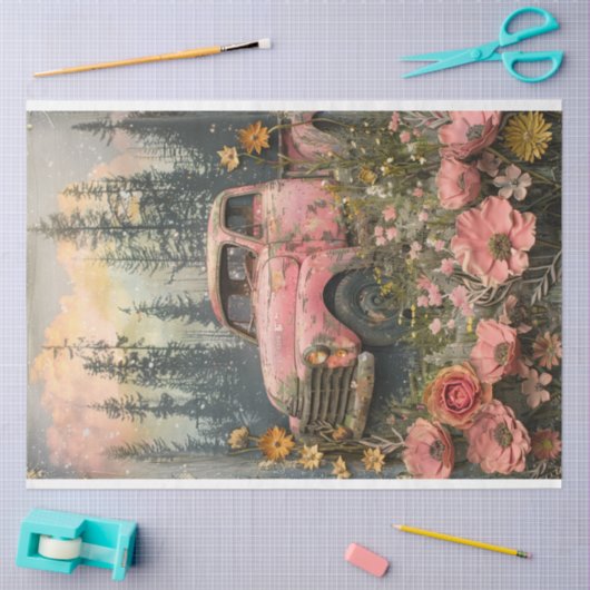 Decoupage Rustic Pink Truck Tissuepapier (Craft)
