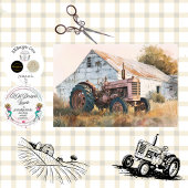 Decoupage Rustic Tractor & Barn  Tissuepapier
